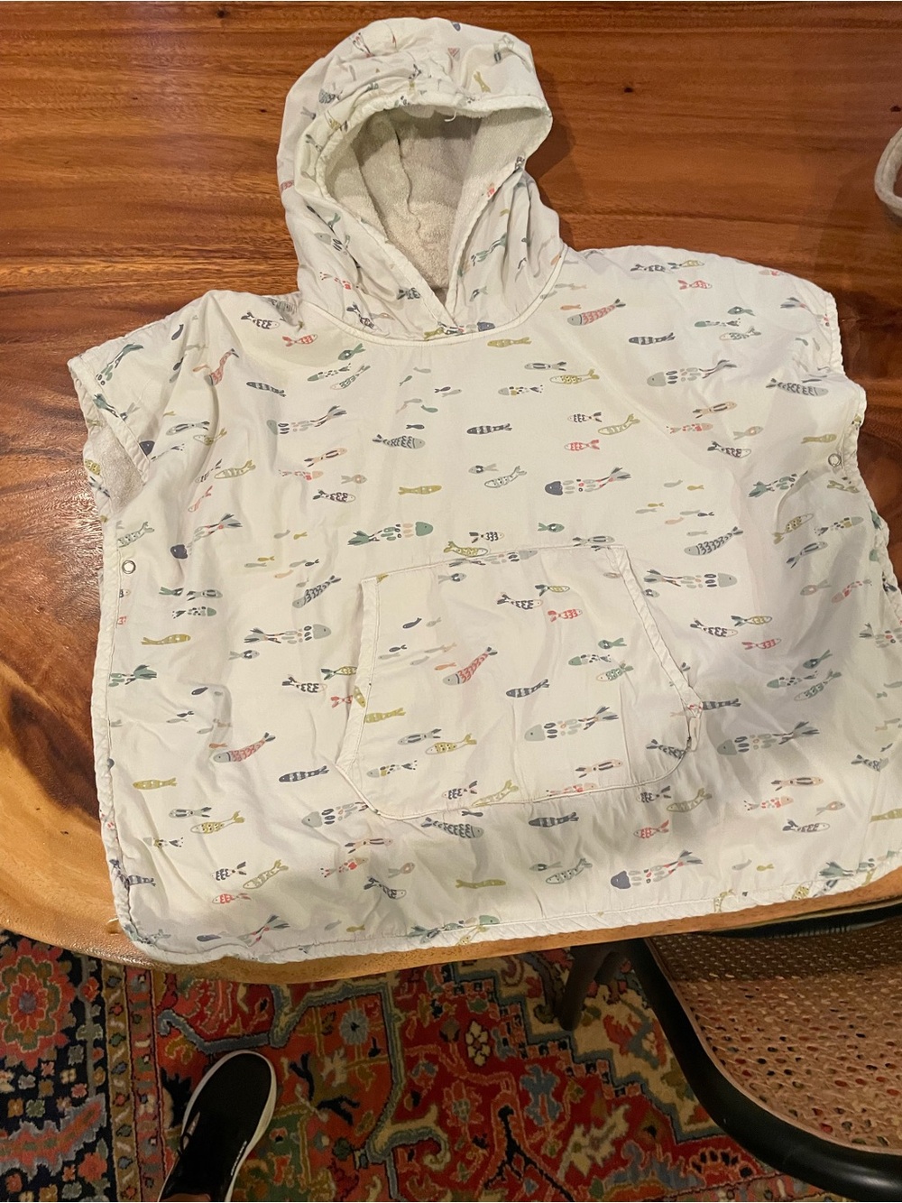 Pehr Children's Cream Hooded Towel with Multicolor Fish Print